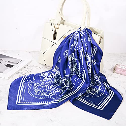 DOOBO Satin Head Scarf - 27.5 Inches Silk Bandana Hair Wrap Square Scarf for Women & Girls - color: Blue