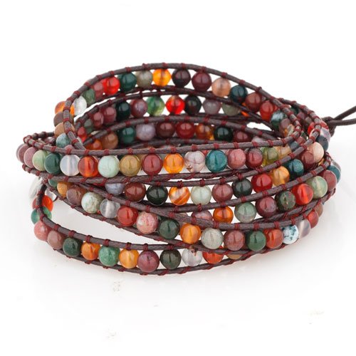 Layered Leather Handmade Bracelet Boho Bohemian Style Multilayer Crystal Glass Natural Stone Beaded Wrap Bracelets Collection for Women - style: BR495
