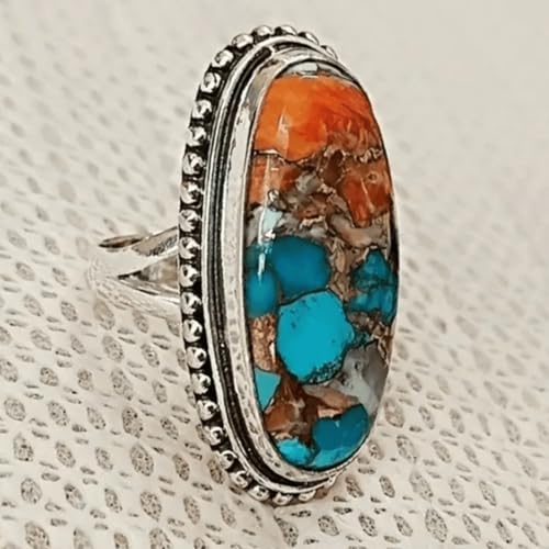 Boho Turquoise Rings for Women Western Turquoise Rings Silver Knuckle Statement Ring Stackable Wedding Ring Turquoises Jewelry Dresses Accessories