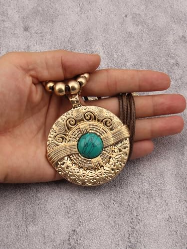 Jeilwiy Leather Necklace for Women Funky Necklace Choker String Cord Necklace with Pendant Boho Style Jewelry - style: Turquoise Pendant Brown Leather