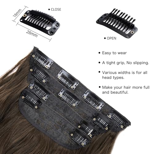 Double Weft Synthetic Hair Extension 4PCS Thick Hairpieces Clip in Long Wavy Hair Extensions Chestnut Brown 20 Inch (4pcs, 20Inch, 8/10#) - color: 8/10-Chestnut Brown