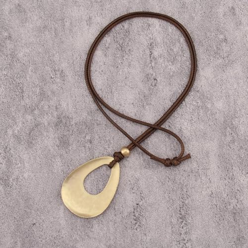 Kelake Leather Necklace for Women Men Teen Vinatge Boho Alloy Pendant Choker Jewelry Fashion Sweater Necklaces with Adjustable Genuine Leather Chain - color: Gold Pear-shaped Pendant