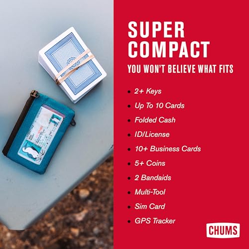 Chums Surfshorts Wallet - Solid Colors Collection, Lightweight Slim Wallet with RFID Blocking Card & Clear ID Window - Zippered Minimalist Wallet w/Key Ring - color: Black