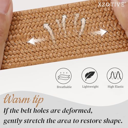 XZQTIVE Straw Woven Elastic Belt for Women Stretch Waist Belt for Dress Boho Raffia Ladies Belt with Gold/Sliver Buckle - color: Brown, size: Fit Waist Size Below 45"