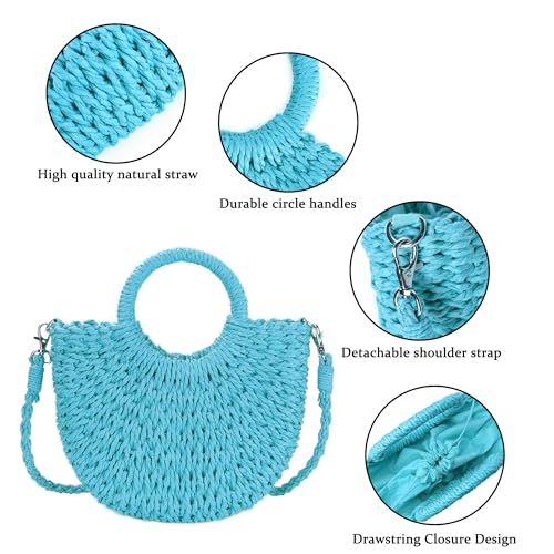 Womens Straw Beach Bag Woven Crossbody Shoulder Bags Top Handle Satchel Handbag Purse for Summer - color: Blue