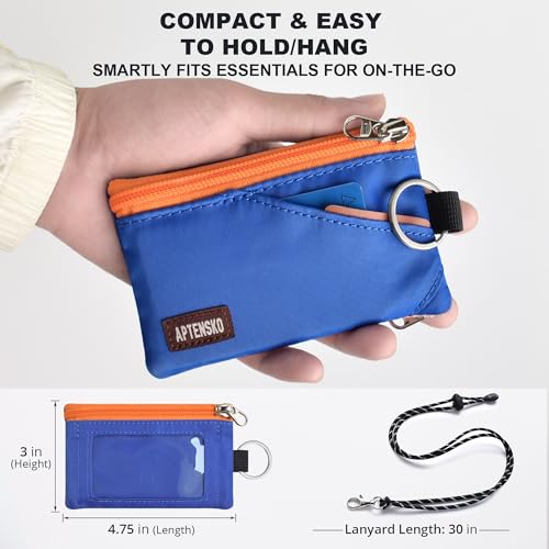 RFID Blocking Travel Wallet with Adjustable Lanyard, Small Nylon Zipper Pouch and Badge Holder for ID, Credit Cards, Cash, Keys, Commuters (Blue) - color: Blue