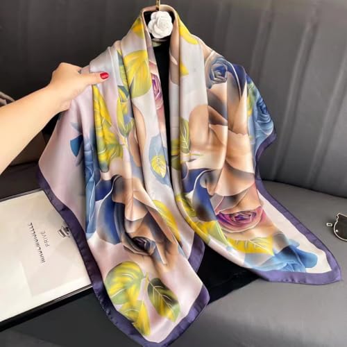 K-Elewon Large Square Scarf 43" Silk Scarf Fashion Scarves Silk Feeling Hair Wrapping Scarfs Night Sleeping Headscarf - color: Vb02