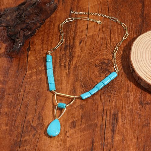 INENIMARTJ Gold Turquoise Necklace for Women Boho Turquoise Pendant Necklace Gold Chain Turquoises Necklaces Trendy Western Turquoises Jewelry for Womens - style: Turquoises A