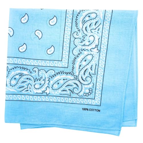 MDSTYLE 6 Pack 100% Cotton Bandanas 22” x 22" for Men & Women Paisley Handkerchief Headband Scarf Bandana - color: Light Blue