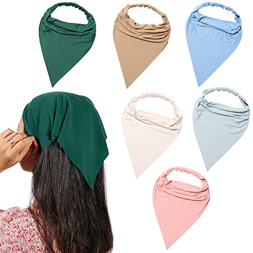Vercret 6 Pack Hair Scarf Headband for Women Elastic Bandana Head Scarf Large Boho Triangle Kerchief with Clips Non Slip Scarves - color: M Fallen Embers