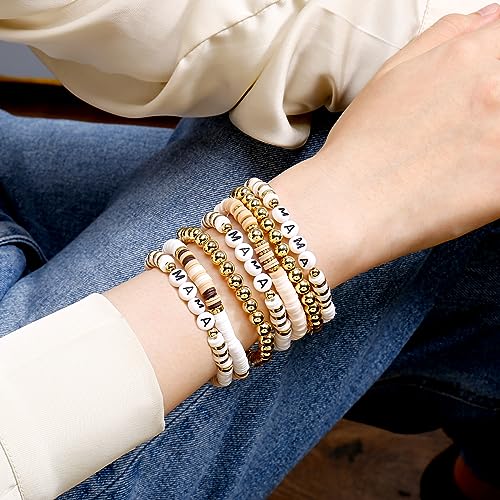 Elegance 11 designs Heishi Beaded Bracelets For Women Polymer Clay Colorful Surfer Stackable Beads Boho Bracelet Summer Beach Jewelry - color: Mama