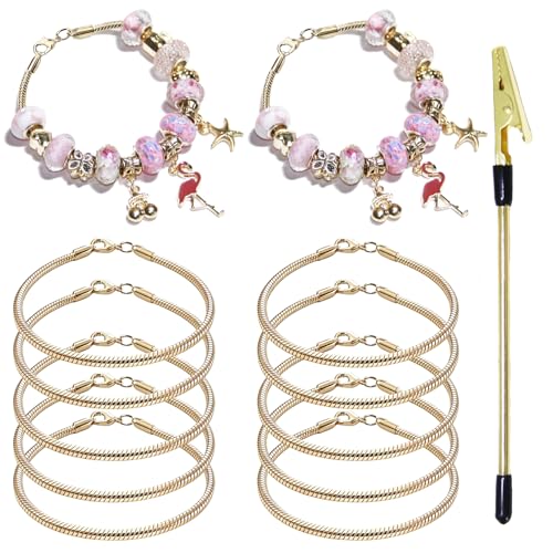 Exway 10 Pcs Snake Charm Bracelet Chain 7.5 Inch Gold Charm Bracelet Kit Snake Chain Bracelets Chain for Christmas DIY Women Jewelry Making Gifts - color: gold style A, size: 7.5in