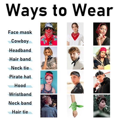 Falari 12 Pack Bandanas Multipurpose Cotton Novelty Paisley Bandana Headband for Cowboy Men Women 22 x 22 - color: .Guyana