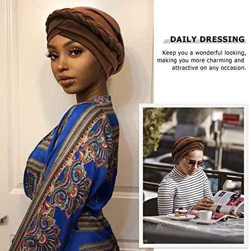 African Women Turban Caps Pre-Tied Twisted Turbans Head Scarf for Women Hair Wraps Cover Beanie Cancer Chemo Headwear - color: 1 Pack Twisted Braid A: Coffee