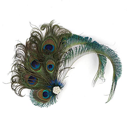 Fascinator Peacock Feather Hair Clips Flapper Headband Art Deco 20's Accessories for Women - color: 08green