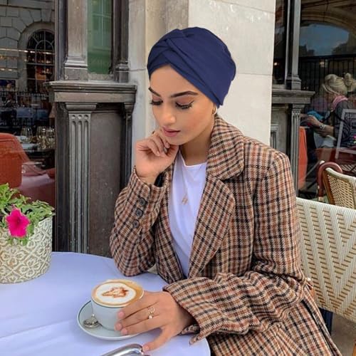 AQOKKA African Turban for Women Knotted Hair Wraps for Turban Head Scarf for Black Women Hair Cancer Chemo Headwear Cap - color: Twisted Braid: 1 Pack Navy