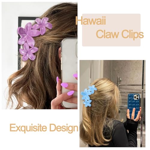 4Pcs Cute Hawaiian Flower Claw Hair Clips for Women Pink Blue Large Claw Clips for Thick Thin Hair Strong Hold Beach Hair Accessories for Women and Girls - color: 12-Colorful