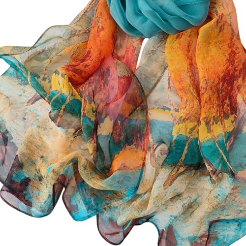 MINIDORA Lightweight Scarves for Women Elegant Floral Pattern Scarf Shawls Sunscreen Head Shawls - color: Style 11-blue