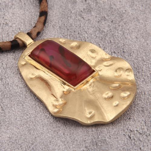 JAOYU Boho Necklace for Women Large Pendant Necklace Boho Long Choker Leather Gold Necklace Vintage Earthy Jewelry Trendy - style: Boho Long Necklace