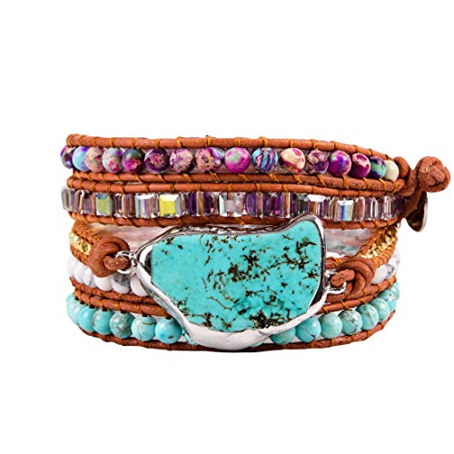 YGLINE Natural Stone Bracelet 5 Wraps Bracelet Handmade Blue Color Boho Bracelet for Women Bracelet - color: turquoise 7