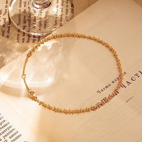 MTMY Gold Anklets for Women 14K Gold Plated Tiny Bead Anklet Colorful Tassel Foot Chain Dainty Adjustable Cute Summer Beach Boho Anklets Jewelry Gift - style: stacking balls
