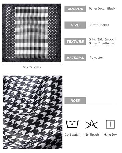 AWAYTR 35” Satin Head Scarf for Women Like Silk Scarf for Hair Scarf Satin Hair Bandana Women Headscarf Hair Wrap Scarf Neck - color: Polka Dots - Black