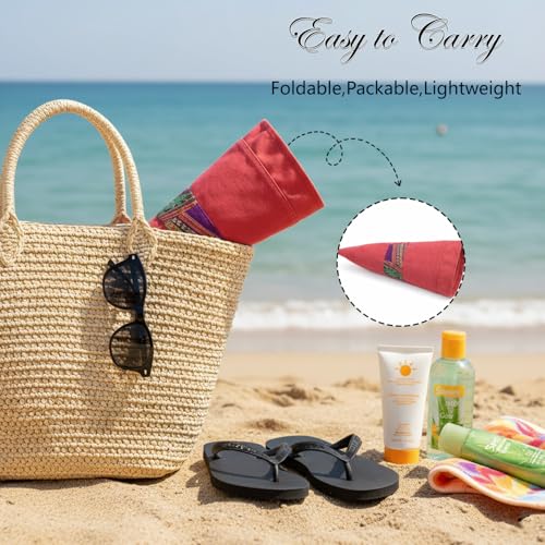 Wide Brim Sun Hat for Women Reversible Beach Hats Metal Wired Edge Gardening Hats, UPF 50+ Bucket Summer Hat - color: Reddish Brown Boho-style