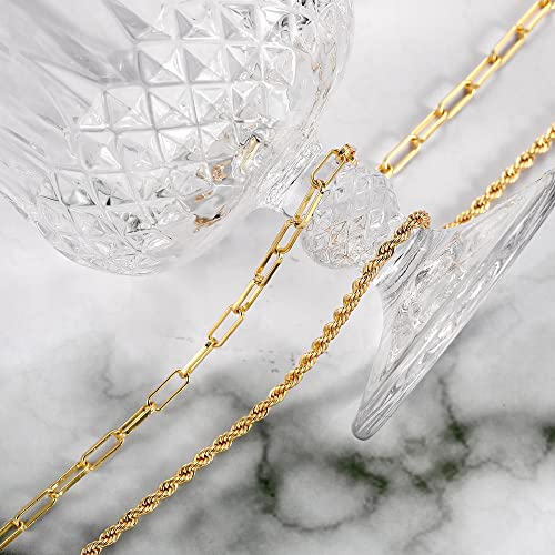 CHESKY Layered Necklaces for Women, 14K Gold Plated Chain Necklace Women Trendy Cuban Link Paperclip Chain Toggle Clasp Necklace Fashion Chunky Jewelry for Women - style: Paperclip/Rope-GD