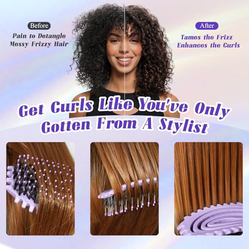 Curl Defining Hair Brush for Curly Hair Fast Blow Drying Styling Hairbrush | Boar Bristle Hair Brush Gentle Detangling for Women Girls Long Wavy Thin Fine Hair Wet Dry Use, Smoothing Hair No Tangle - color: Purple