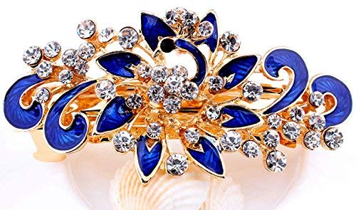 NYKKOLA Women's Multilayered Peacock Shaped Rhinestone French Barrette Hair Clip Blue - color: Blue