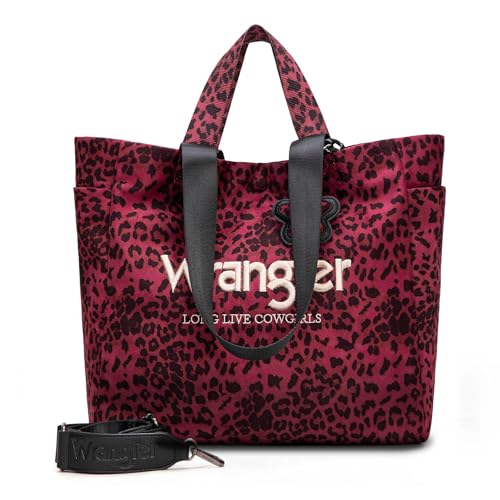 Montana West Wrangler Large Tote Bag for Women Designer Leopard Print Purse for Travel Work Gym - color: Red