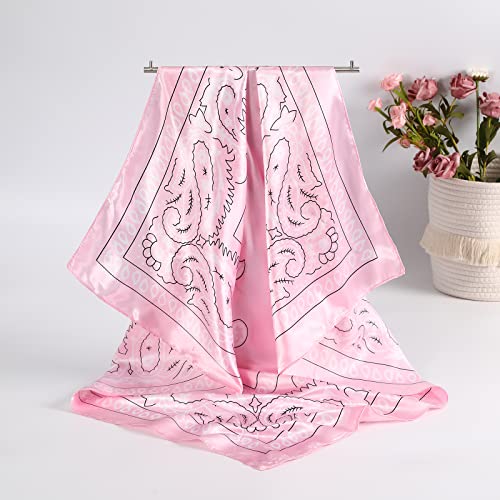 CHLINS 35" Satin Square Hair Scarf Bandanas - 3Pcs Large Silk Head Scarves Lightweight Sleeping Hair Wraps for Women - color: Black+white+pink
