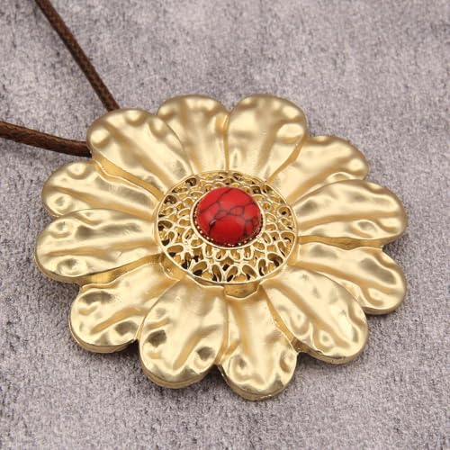 JAOYU Boho Necklace for Women Large Pendant Necklace Boho Long Choker Leather Gold Necklace Vintage Earthy Jewelry Trendy - style: Bohemian Long Pendant Necklace