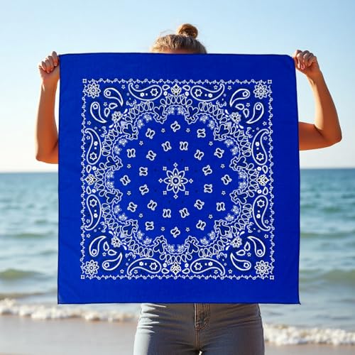 Bandana Single Pack Soft Thin 27 inch Cotton Paisley Extra Large Headwear - color: Royal Blue
