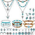 NEWITIN 20 Pieces Silver Bohemian Jewelry Set for Women Fashion Costume Jewels Turquoise Necklace Bracelet Ring Earrings Western Turquoise Jewelry Set for Women - color: Turquoise Jewelry Set A