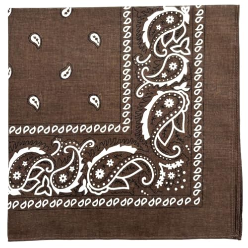 MDSTYLE 100% Cotton Bandana for Men & Women 22" x 22" Paisley Pattern Handkerchief Headband Scarf - color: Brown