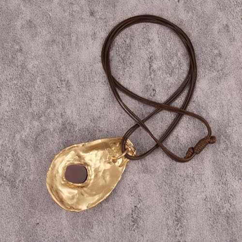 GelConnie Leather Necklace for Women Large Pendant Long Brown Necklace Circle Leather Choker Vintage Sweater Necklace Gold Chunky Boho Necklaces for Women - style: Large Red Stone Necklace