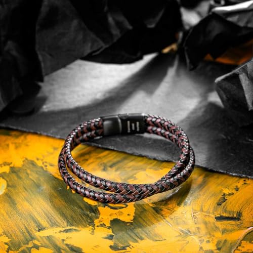 murtoo Mens Bracelet Leather Braided, Brown and Black Leather Bracelet for Men - color: Black-brown, size: 7.48"