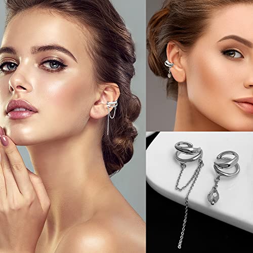 35 PCS Gold Silver Adjustable Ear Cuffs Earrings for Women Non-Piercing Cartilage Clip on Earrings Wrap Ear Jewelry Set,Punk Snake Butterfly Claw Stud Earrings for Women Gift - color: Silver