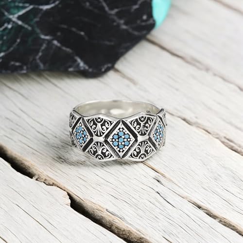 Victorian Style Mens Vintage Ring, Handmade Turquoise Stone Wedding Ring, 925 Sterling Silver Ring for Men, Engagement Ring, Silver Wedding Band for Men, Vintage Promise Band, Men Wedding Bands, Gift for Men