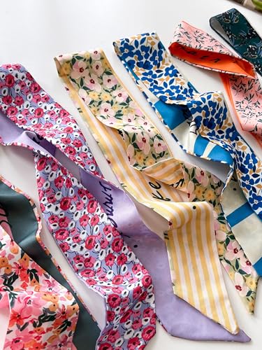 4/40 Pcs Hair Scarf for Women, 35"x2.36" Lightweight Silk Headband, Purse & Bag Scarves Gift Collection - color: Floral Multicolor