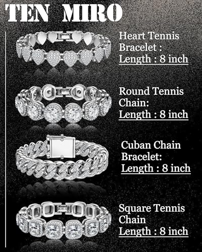 TEN MIRO Silver Plated Bracelets for Women,Silver Tennis Bracelets for Women Non Tarnish Heart Round Square Cuban Bracelet stack Layered Link Bracelet Set Fashion Jewelry for Women or Men