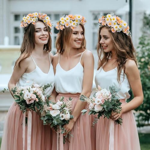 AWAYTR Flower Hippie Floral Crown - Boho Sunflower Headband for Women, Hippie Costume and Hair Accessories (Blue/Pink/White) - color: Blue/Pink/White