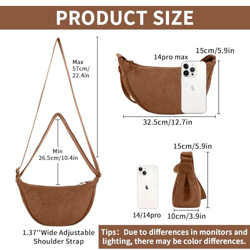 Nylon Crescent Crossbody Bag for Women Purses Trendy Men,Small Travel Sling Bag Hobo - color: Corduroy Brown, size: Small