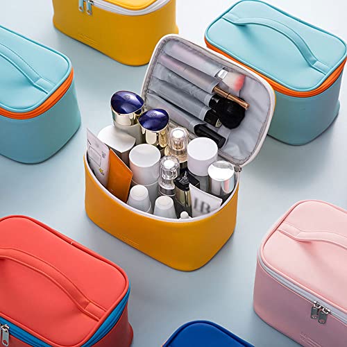 Meiyuuo Makeup Bag Large Cosmetic Bags for Women Girls Cute Travel Zipper Pouch Toiletry Organizer for Beauty Essentials Waterproof (Yellow) - color: Bright Yellow