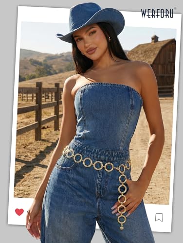 WERFORU Women Multilayer Gold Silver Metal Link Body Chain Belt Ladies Waist Chain Belts for Jeans Dress - color: A-gold-1, size: Fit waist size below 26"