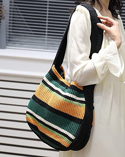 ENBEI Women's Crochet Tote Bag Knit Shoulder bag,Aesthetic Bag,Cute Eco-Friendly Tote for Travel,Daily Use,Gift Box Packaging - color: Black-a