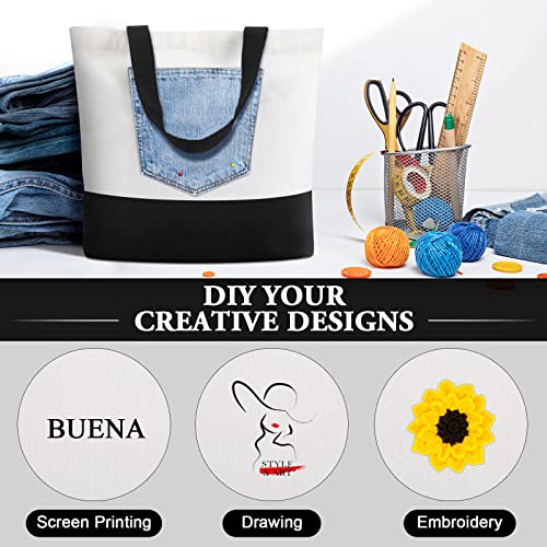 Reginary 16 Pack Canvas Tote Bags Set - Large Cotton Tote with Handle for Women's Kitchen & Grocery Use - DIY Gift - color: Black