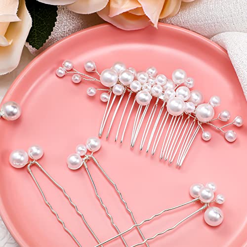Geosar 9 Pcs Wedding Hair Accessories Pearl Hair Pins Women Vintage Hairs Piece Bridal Accessories for Bride Bridesmaids(Silver,Elegant Style) - color: Silver, style: Elegant Style