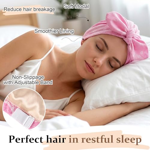 Ababalaya Satin Lined Beanies for Women Chemo Headwear Silky Lined Cotton Sleeping Cap - color: Pink